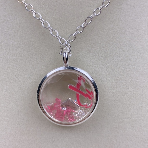 Silver NRQ Necklace & Pendant Pink ribbon & heart gems Breast Cancer Round New - Picture 2 of 13